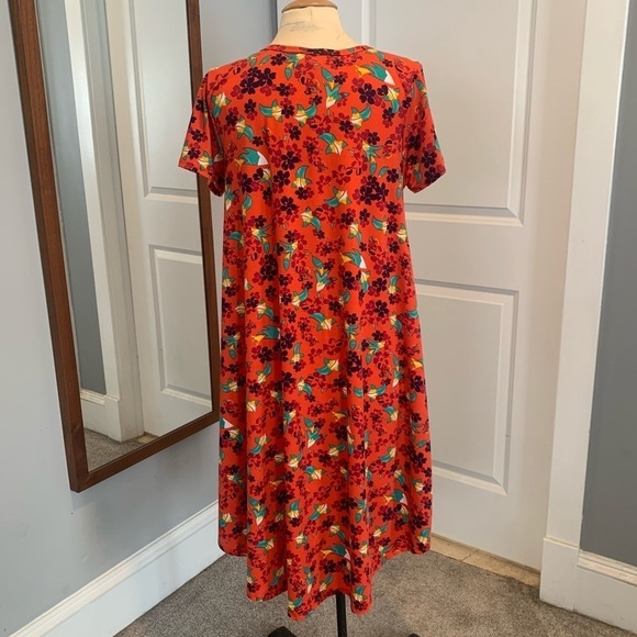 LulaRoe Carly Tee Shirt Dress Orange Floral short sleeved Comfy Size Medium - Picture 6 of 7